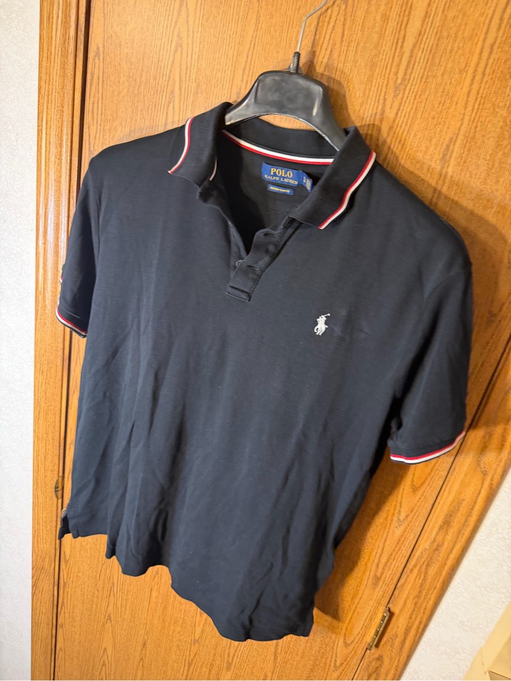 Ralph Lauren Black Polo with White Embroidered Logo and Red-Trim Collar - Picture 2 of 4